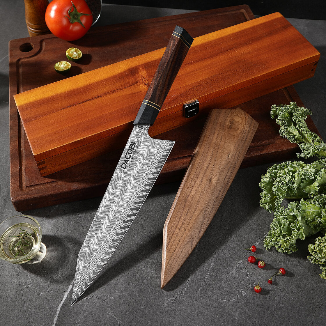 C54 Кухненски Нож Киритсуке, 21.5 cm, Дамаска Стомана - DACOBI.bg
